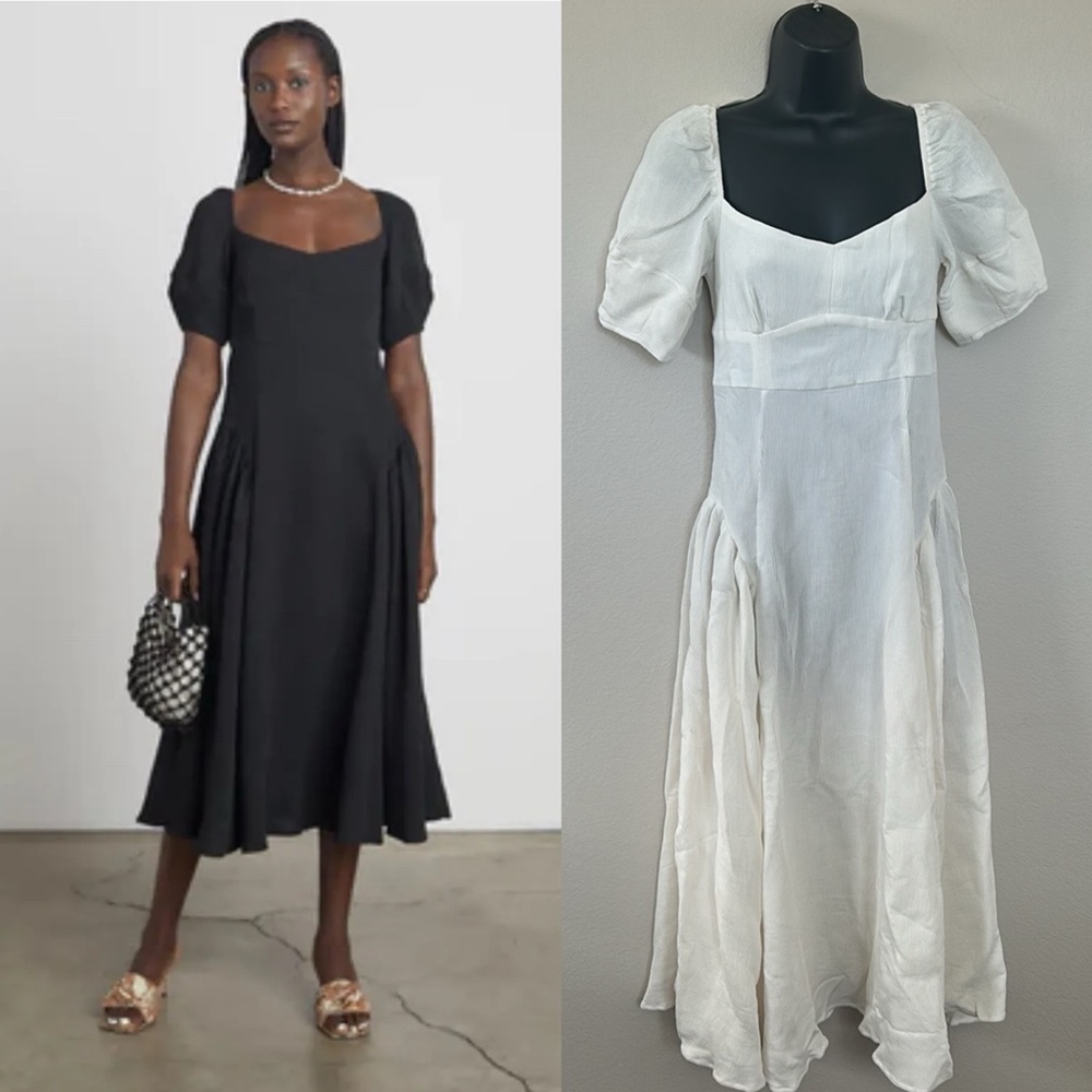 Who What Wear Lee Textured Midi Dress Cream White Cottage Core